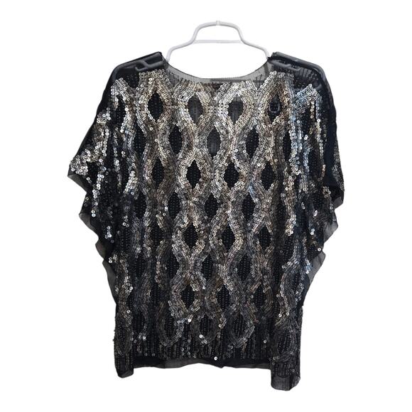 Gold Hawk 100% Silk Sequin Mesh Top Small Starlet Glam - Picture 2 of 9